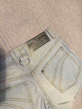 Dior Light Wash Jean Shorts with Silver Logo Plate